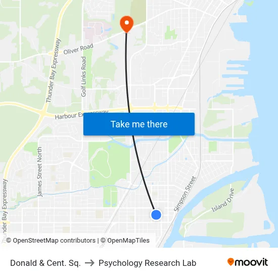 Donald & Cent. Sq. to Psychology Research Lab map