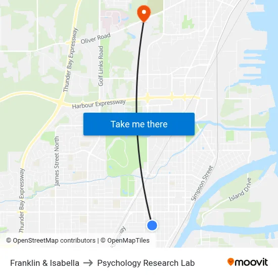 Franklin & Isabella to Psychology Research Lab map