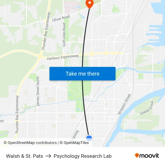 Walsh & St. Pats to Psychology Research Lab map