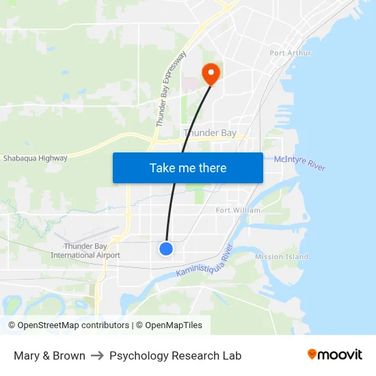 Mary & Brown to Psychology Research Lab map