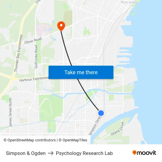 Simpson & Ogden to Psychology Research Lab map