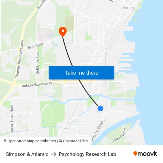 Simpson & Atlantic to Psychology Research Lab map