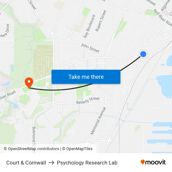 Court & Cornwall to Psychology Research Lab map
