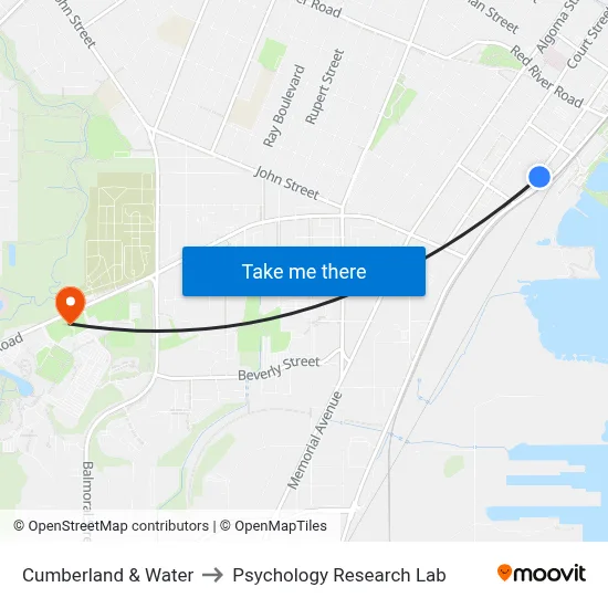 Cumberland & Water to Psychology Research Lab map
