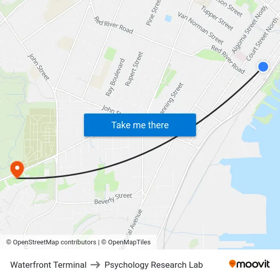 Waterfront Terminal to Psychology Research Lab map