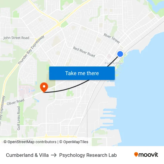 Cumberland & Villa to Psychology Research Lab map