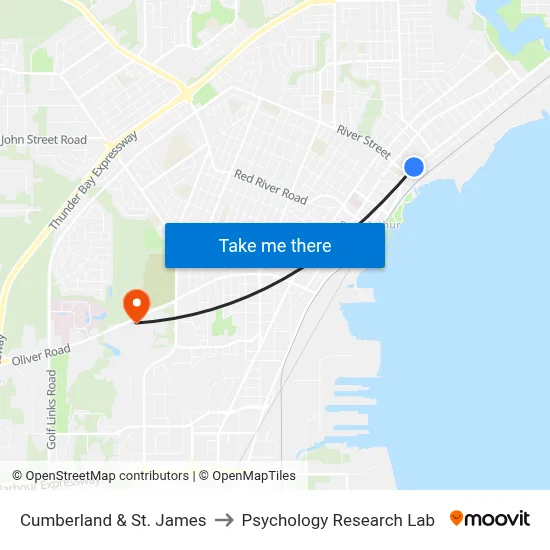 Cumberland & St. James to Psychology Research Lab map