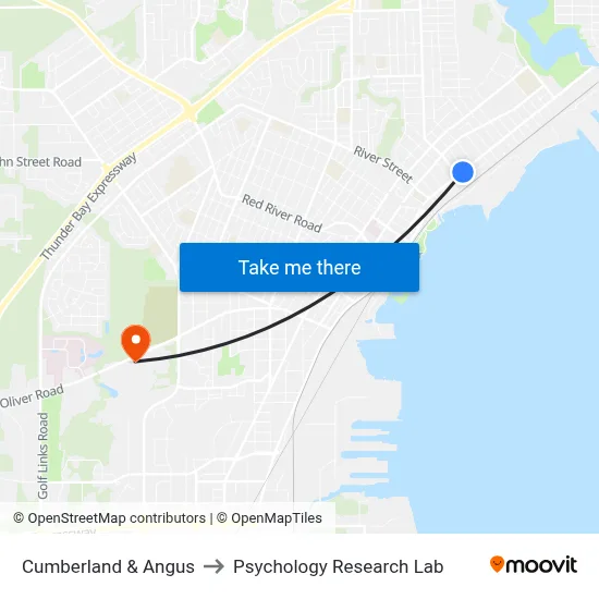 Cumberland & Angus to Psychology Research Lab map