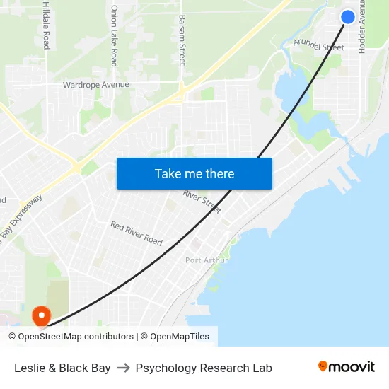 Leslie & Black Bay to Psychology Research Lab map