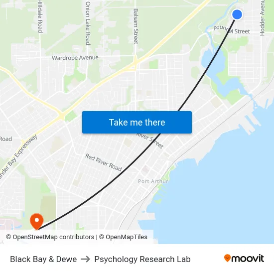 Black Bay & Dewe to Psychology Research Lab map