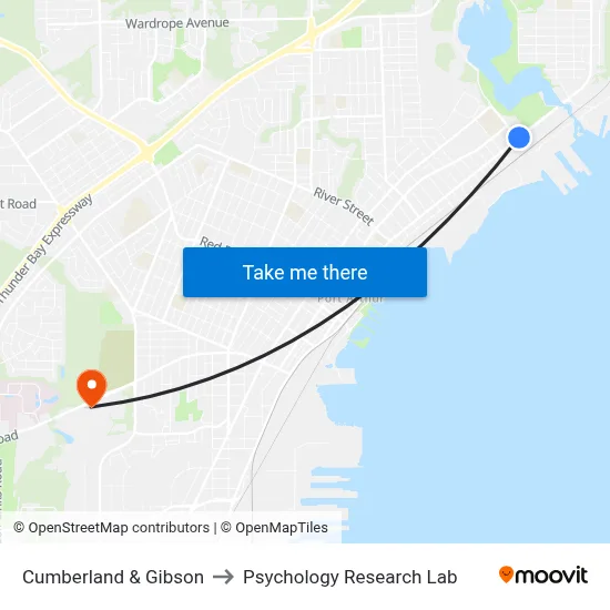 Cumberland & Gibson to Psychology Research Lab map