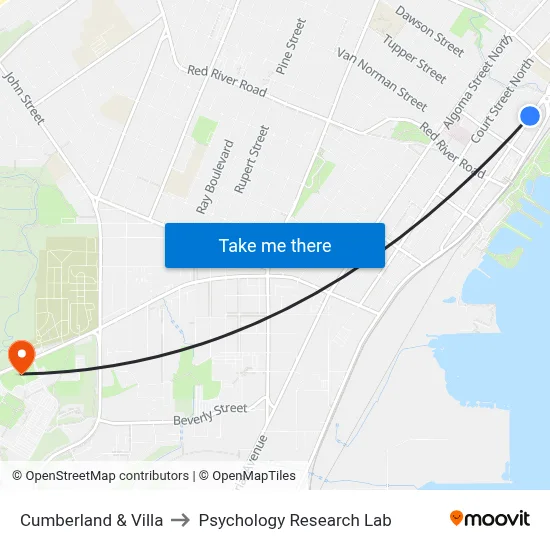Cumberland & Villa to Psychology Research Lab map
