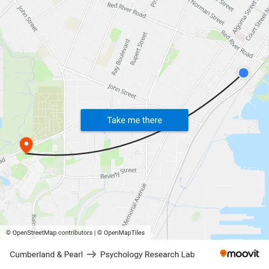 Cumberland & Pearl to Psychology Research Lab map