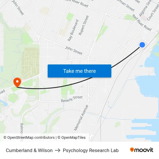 Cumberland & Wilson to Psychology Research Lab map