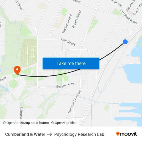 Cumberland & Water to Psychology Research Lab map