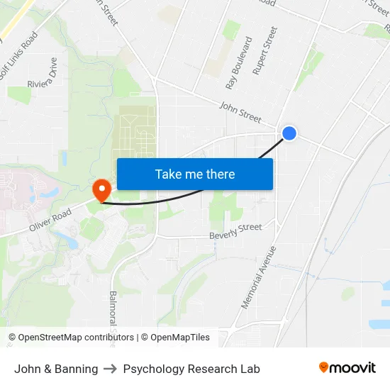 John & Banning to Psychology Research Lab map