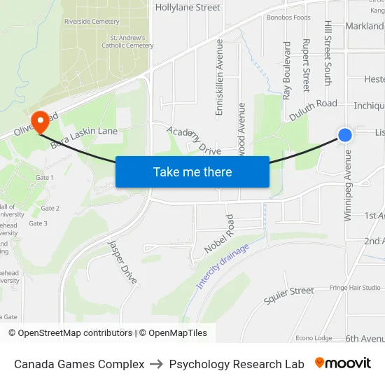 Canada Games Complex to Psychology Research Lab map