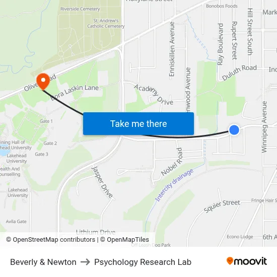 Beverly & Newton to Psychology Research Lab map