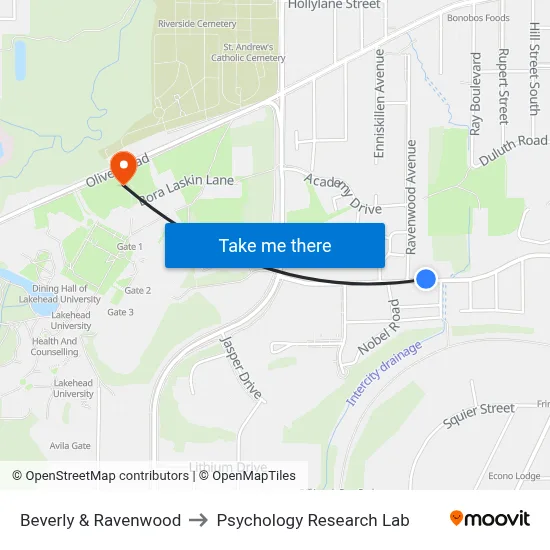 Beverly & Ravenwood to Psychology Research Lab map