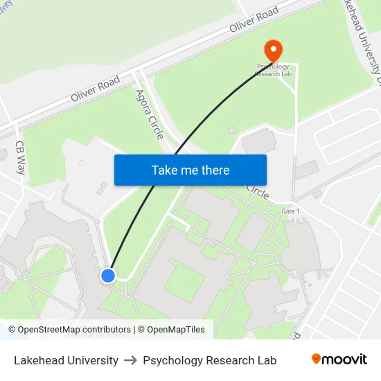 Lakehead University to Psychology Research Lab map