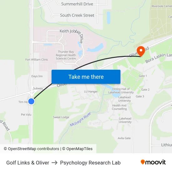 Golf Links & Oliver to Psychology Research Lab map