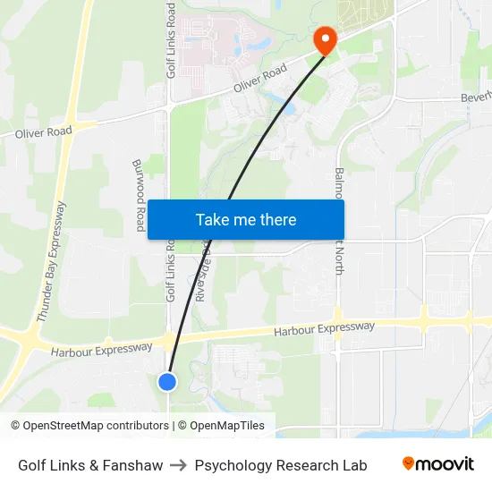 Golf Links & Fanshaw to Psychology Research Lab map
