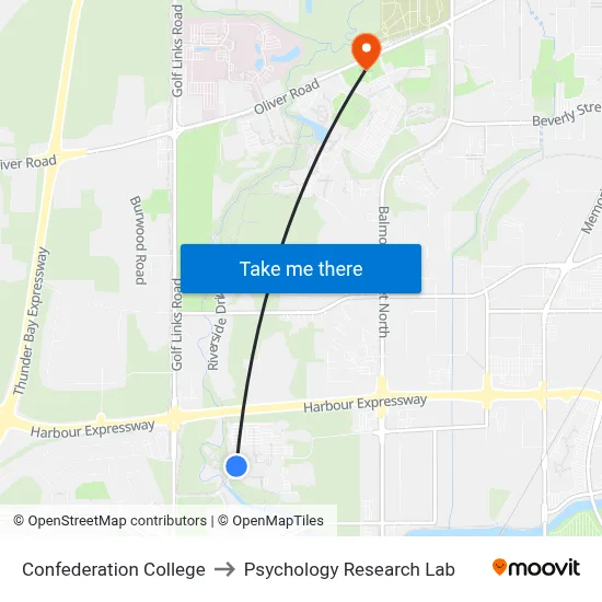 Confederation College to Psychology Research Lab map