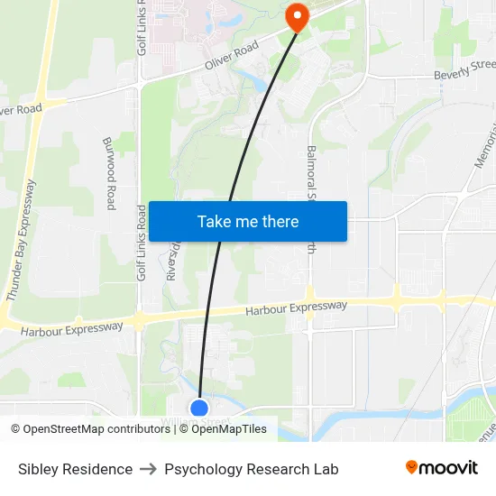 Sibley Residence to Psychology Research Lab map