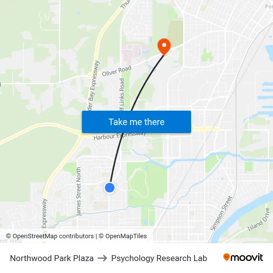 Northwood Park Plaza to Psychology Research Lab map