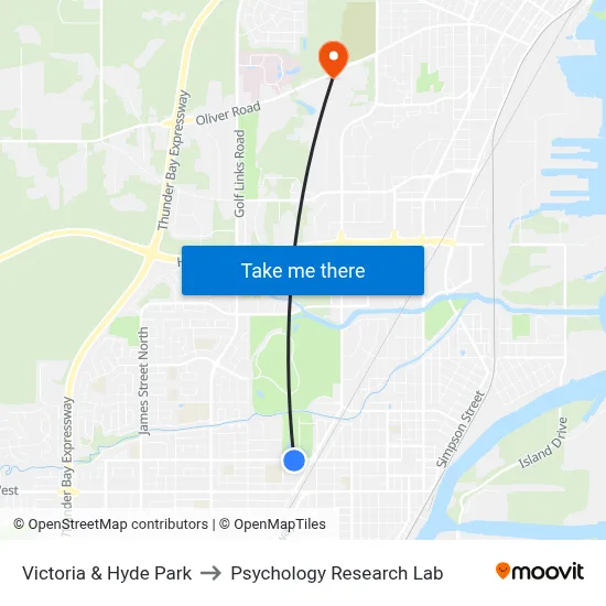 Victoria & Hyde Park to Psychology Research Lab map