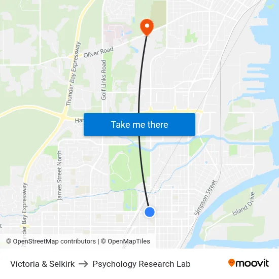 Victoria & Selkirk to Psychology Research Lab map