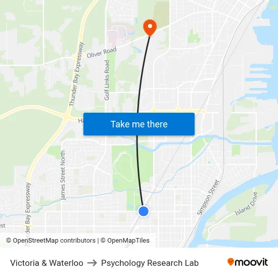 Victoria & Waterloo to Psychology Research Lab map