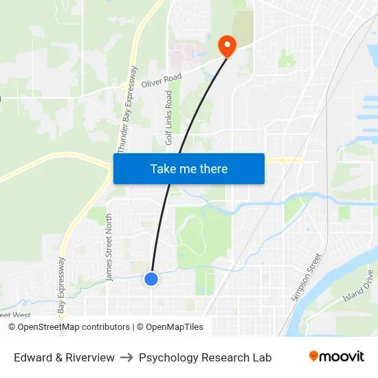 Edward & Riverview to Psychology Research Lab map