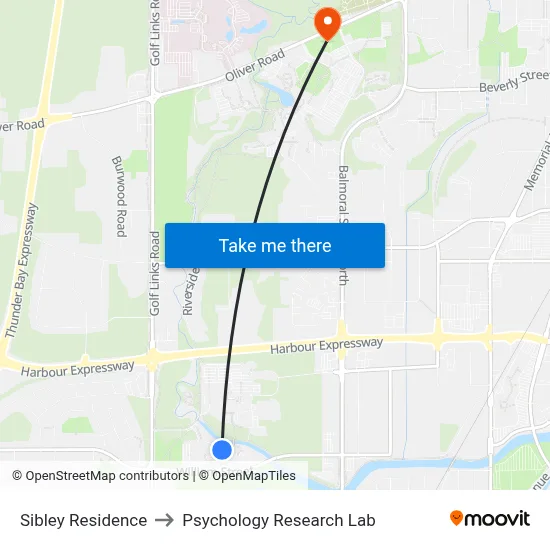 Sibley Residence to Psychology Research Lab map
