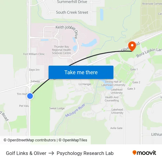 Golf Links & Oliver to Psychology Research Lab map