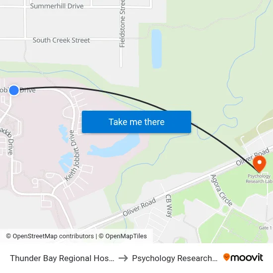 Thunder Bay Regional Hospital to Psychology Research Lab map