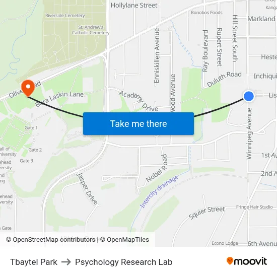 Tbaytel Park to Psychology Research Lab map