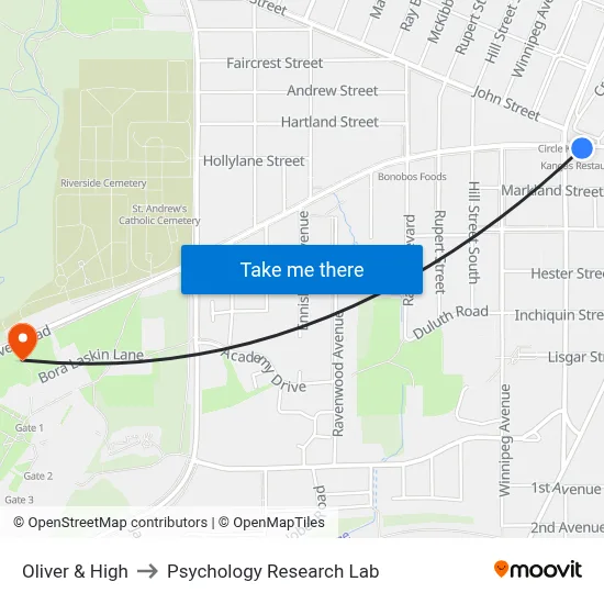 Oliver & High to Psychology Research Lab map