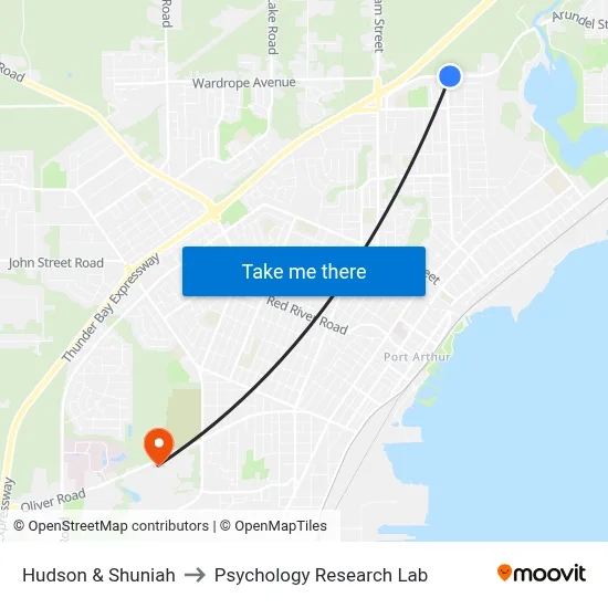 Hudson & Shuniah to Psychology Research Lab map