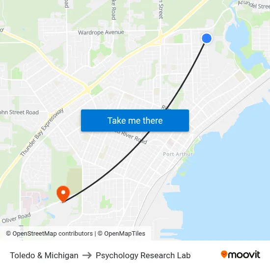 Toledo & Michigan to Psychology Research Lab map