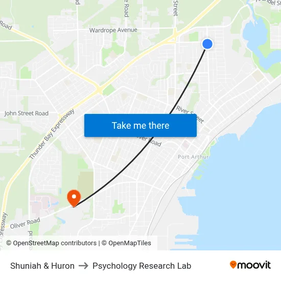 Shuniah & Huron to Psychology Research Lab map
