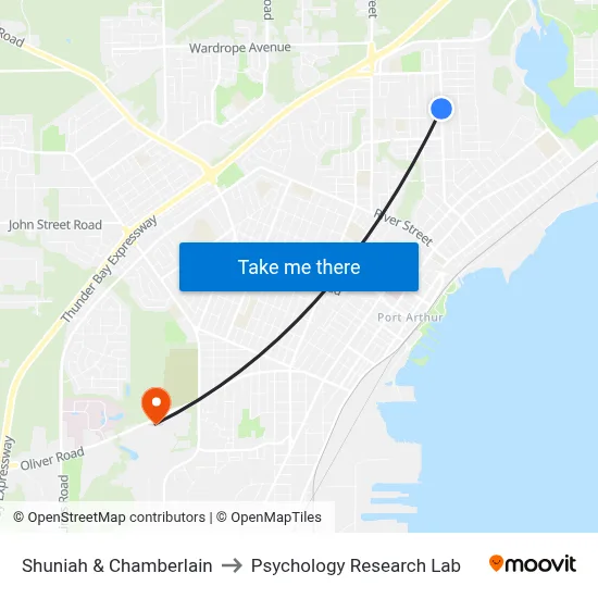 Shuniah & Chamberlain to Psychology Research Lab map