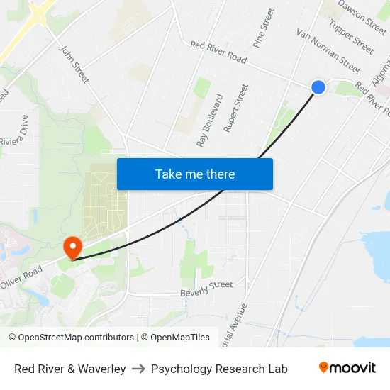 Red River & Waverley to Psychology Research Lab map