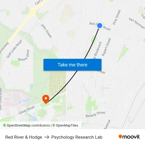 Red River & Hodge to Psychology Research Lab map