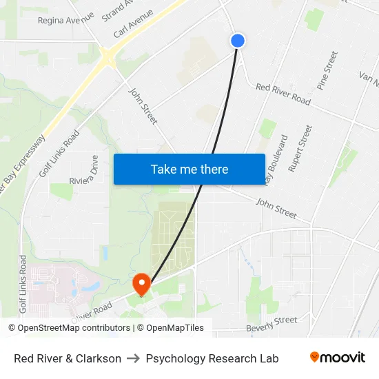 Red River & Clarkson to Psychology Research Lab map