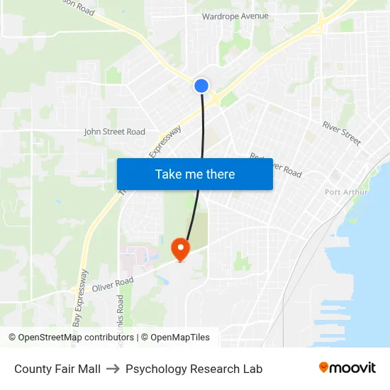 County Fair Mall to Psychology Research Lab map