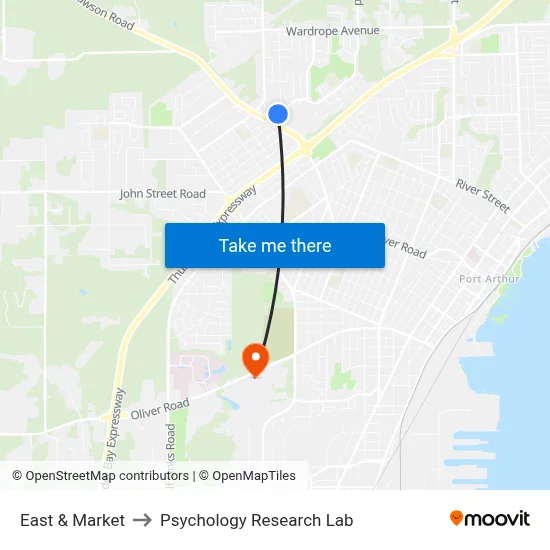 East & Market to Psychology Research Lab map