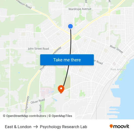 East & London to Psychology Research Lab map