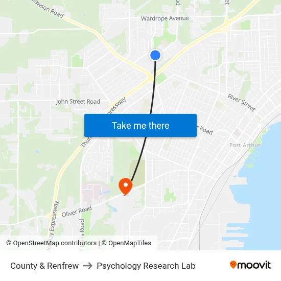 County & Renfrew to Psychology Research Lab map