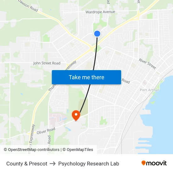 County & Prescot to Psychology Research Lab map